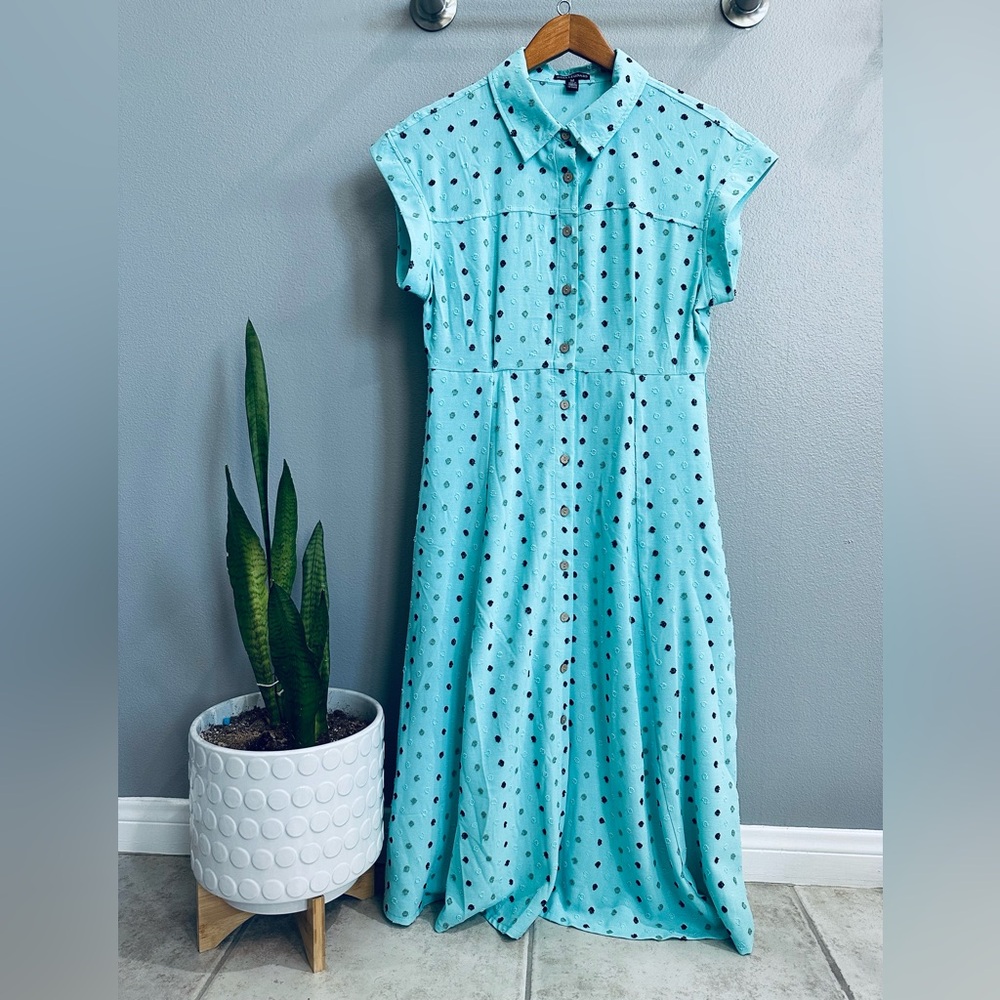 Nina Leonard Collard Button-Front Midi Shirt Dress